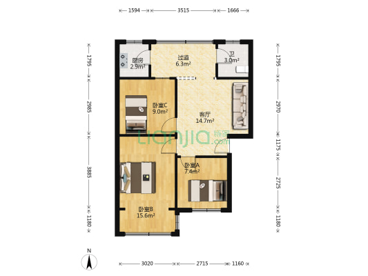 小屯路 3室1厅1卫 76平方