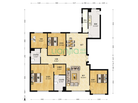 中庚当代艺术一期莫奈花园 4室1厅2卫 198平方