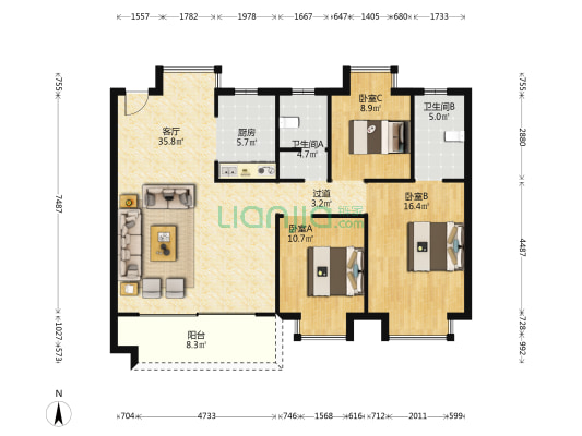 文轩府 3室1厅2卫 118平方