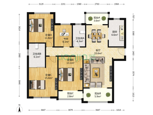 华润橡树湾 4室1厅2卫 142平方