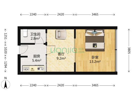 春天公寓 1室1厅1卫 45平方