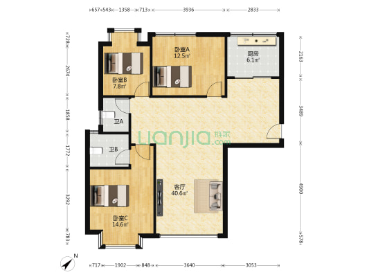 优仕雅苑 3室1厅2卫 90平方