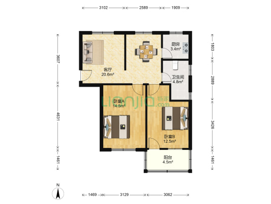 孝义弄 2室1厅1卫 74平方
