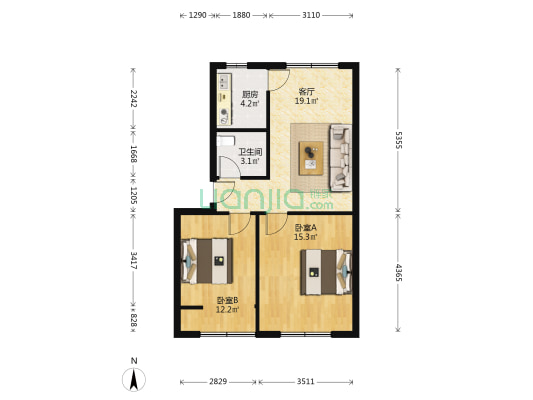 七星台102附3号 2室1厅1卫 67平方
