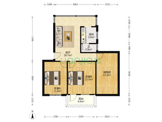 广西南宁交通局宿舍 2室1厅1卫 75平方
