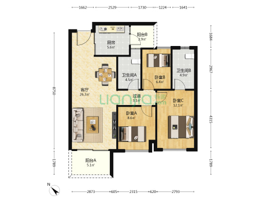 中海·印龙泉 3室1厅2卫 99平方