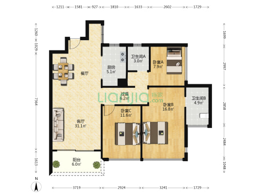 华发广场横琴府（20地块） 3室1厅2卫 114平方