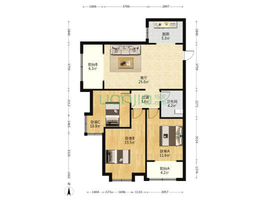南飞鸿天锦 3室1厅1卫 93平方