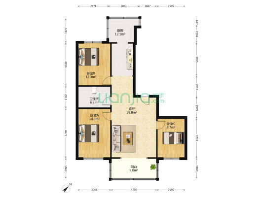 阳光育博苑 3室1厅1卫 112平方