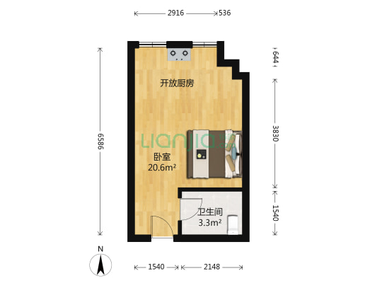 硚房翰林珑城 1室0厅1卫 38平方