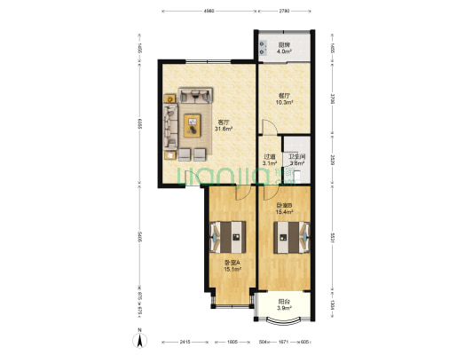 宏伟名都西区 2室2厅1卫 109平方