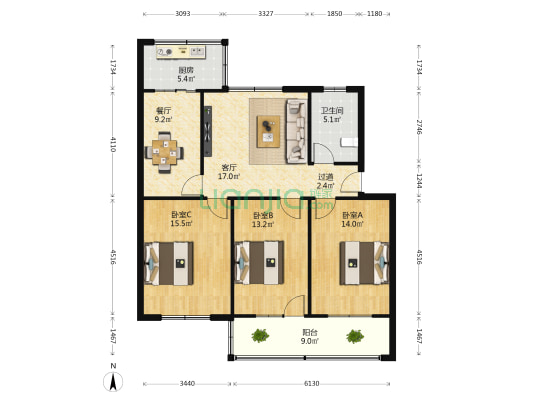 许昌市农行家属院 3室2厅1卫 104平方