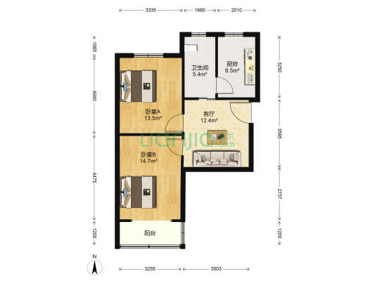 龙塘家园 2室1厅1卫 80平方