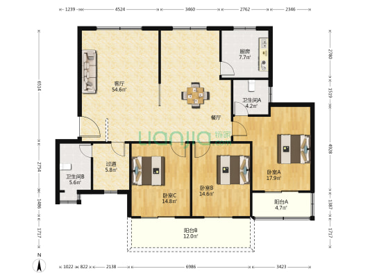 公汽小区 3室1厅2卫 158平方