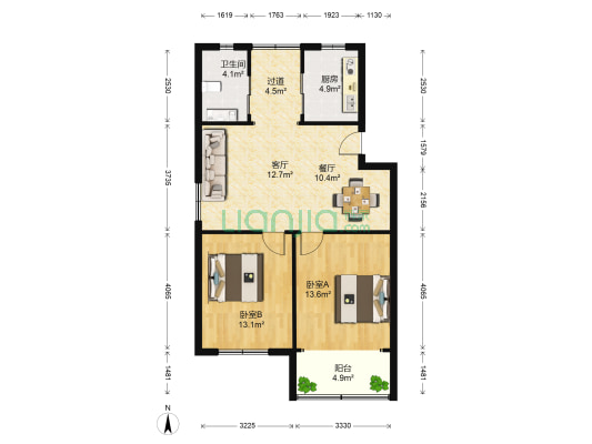 黄浦花园 2室2厅1卫 85平方
