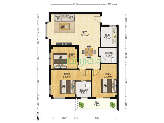 嘉源新城（49、51） 3室1厅2卫 100平方