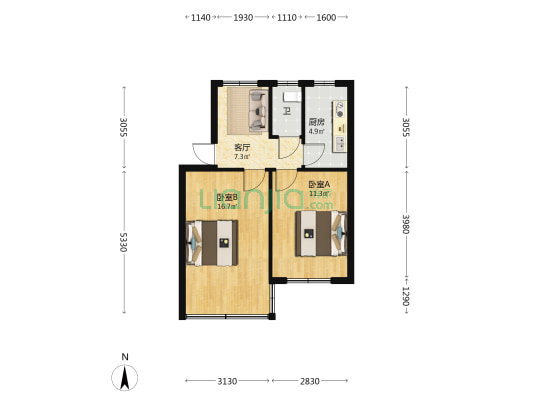 阜淮小区 2室1厅1卫 52平方