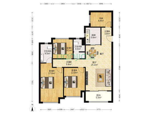 龙湖紫宸北区（一期） 4室1厅2卫 131平方