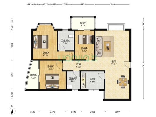 智邦家园 3室1厅2卫 137平方