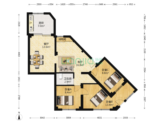 朝阳公园西里北区 3室2厅1卫 78平方
