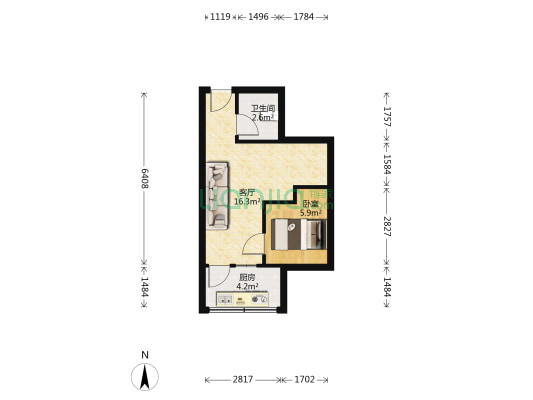 怡景苑小区 1室1厅1卫 34平方