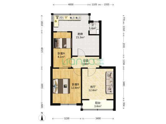麒麟街6号 2室1厅1卫 68平方
