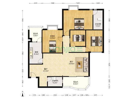 乐丰花园金碧轩 4室2厅2卫 164平方