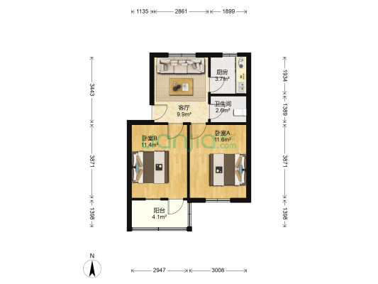 凯旋路89号 2室1厅1卫 52平方