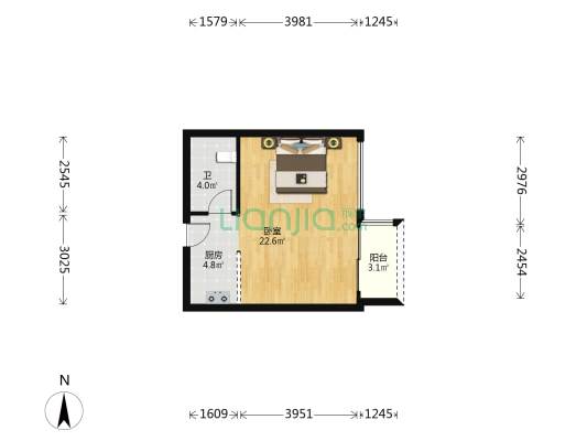 福年广场 1室0厅1卫 45平方