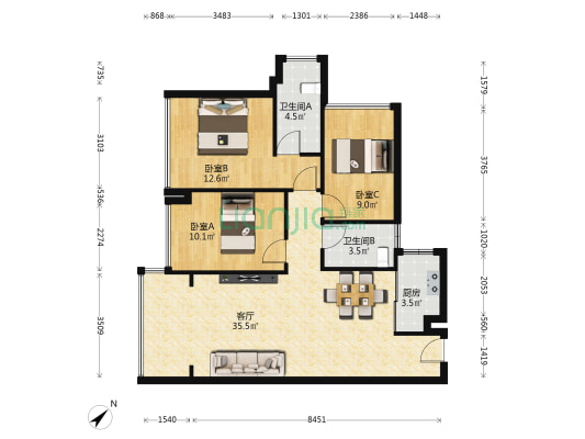 特发天鹅湖畔 3室1厅2卫 97平方