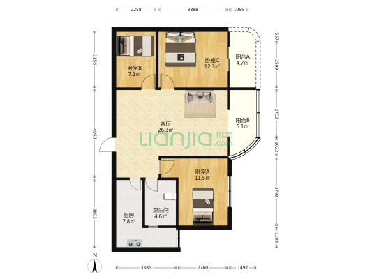 天骅大厦 3室1厅1卫 106平方