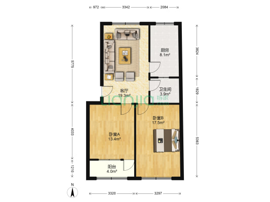 市外贸粮油家属院 2室1厅1卫 82平方