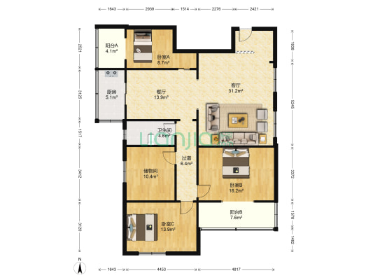 柳苑小区 3室2厅1卫 153平方