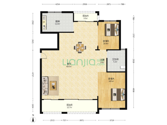 蓝天华庭 2室1厅1卫 331平方