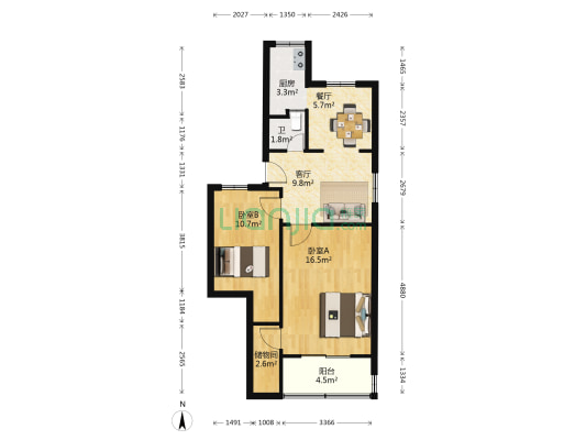 萧杭路 2室2厅1卫 67平方