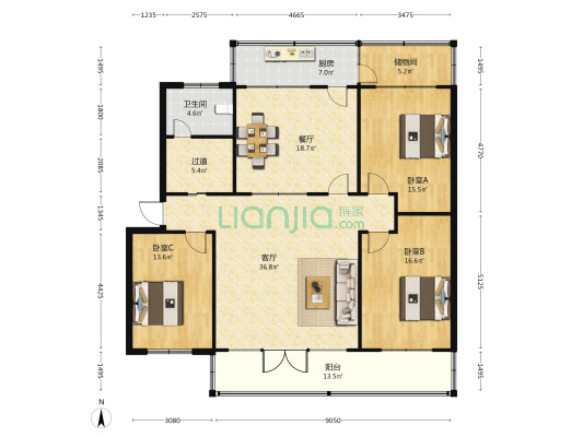 质监局宿舍 3室2厅1卫 145平方