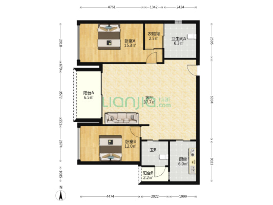 前海鸿荣源中心·胤璞 2室1厅2卫 134平方