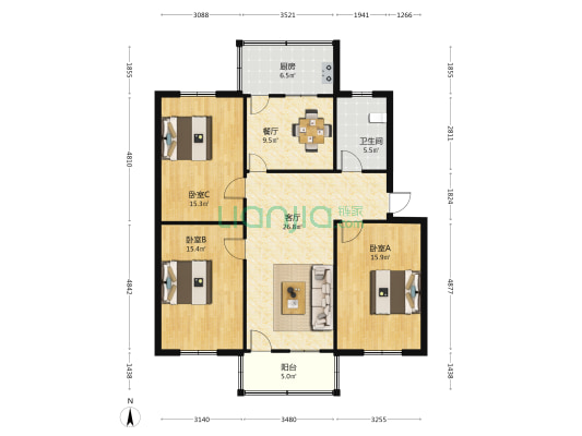糖酒公司家属院 3室2厅1卫 111平方