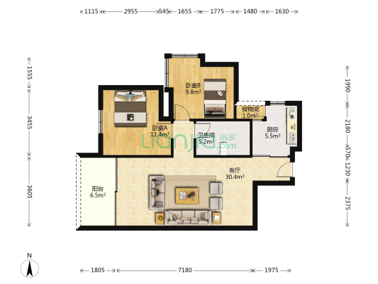 海南天鹅湾北区 2室1厅1卫 90平方