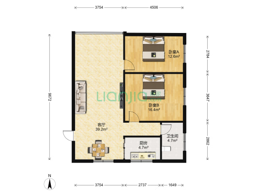 物华领馆 2室1厅1卫 103平方