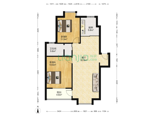 香缇郡 2室1厅1卫 89平方