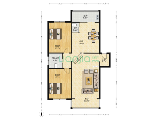 航空路小区 2室2厅2卫 116平方