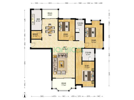 港湾家园 3室1厅2卫 147平方