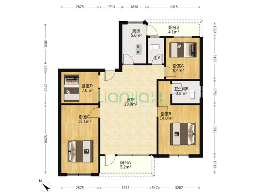 月桂路 4室1厅2卫 110平方