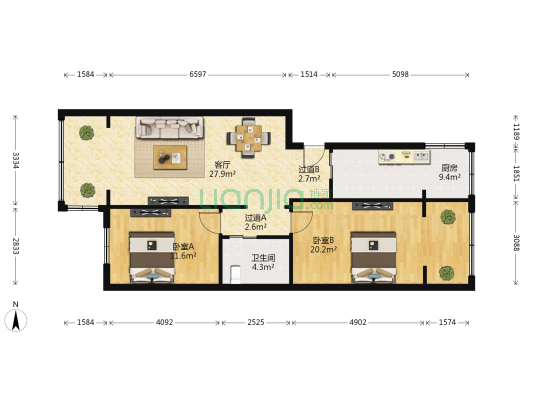文化公寓(武侯) 2室1厅1卫 98平方