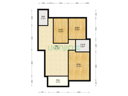 江铃底特律新城 3室1厅1卫 92平方