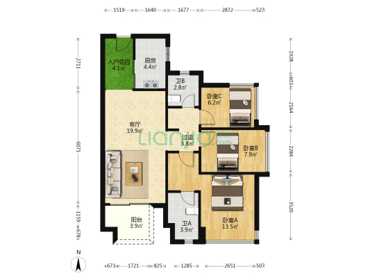 万科城市之光 3室1厅2卫 87平方
