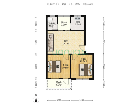 园湖南路16号 2室1厅1卫 60平方
