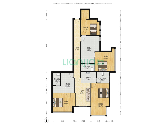 佳欣华庭南区 4室1厅3卫 182平方
