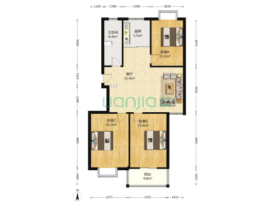 利苑新村三区 3室1厅1卫 115平方